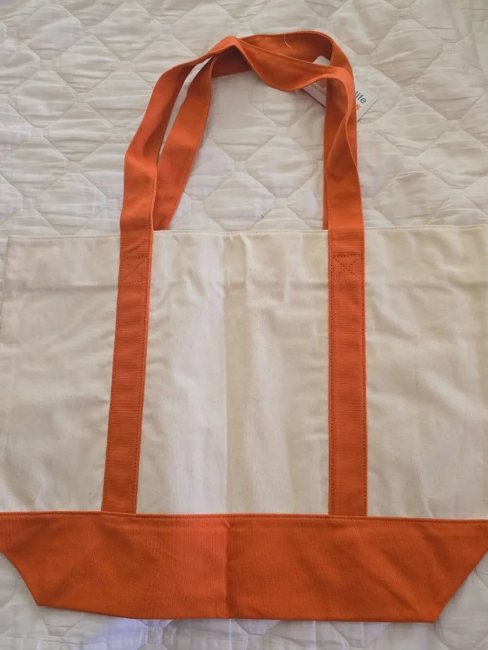 Large Heavy Duty Cotton Canvas Tote Bag Orange White Zip Top Utility Beach